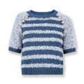 20ALW214Womens knit sweater fancy yarn stripe cowboy style short sleeve pullover knitwear sweater